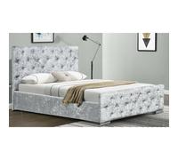 (5ft Kingsize, Silver) Palma Crushed Velvet Diamante Chesterfield Bedframe with Lucy Mattress