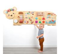 5FT Large Bear Activity Wall Busy Board Wooden Sensory Wall Panel Educational Montessori Toys for Toddler Kids Interactive Sensory Activity Board Learning Center Playroom Daycare Nursery Decor