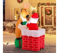 5FT Lighted Inflatable Santa Climbing Chimney with Gift Box Reindeer Built-in LEDs Outdoor Christmas Yard Decoration