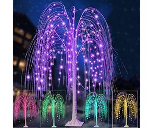 5FT Lighted Willow Tree Color Changing with Remote, Colorful Drooping Artificial White Tree Weeping Willow with Green Red Pink Lights Indoor Outdoor Decor for Halloween Christmas Wedding Party