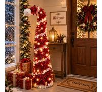 5FT Pop Up Christmas Tree Slim Artificial Pencil Tree Collapsible Holiday Tree Winter Wonderland Corner Tree Decorations