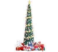 5FT Pop Up Christmas Tree with 50 Lights,Collapsible Artificial Christmas Tree Tinsel Pencil Halloween Tree with Shiny Sequins,Artificial Pine Xmas Tree Christmas Decor Home Decorations,Green