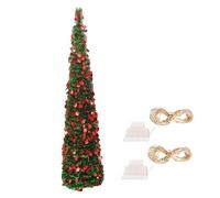 5FT Pop-up Christmas Tree with LED Lights,Collapsible Pencil Christmas Trees With Shiny Sequins,Artificial Xmas Tree for Indoor Home Apartment Porch Holiday Party Decorations (A)