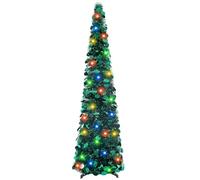 5Ft Pop Up Christmas Tree with Lights, Collapsible Pencil Tree Dark Green, Skinny Christmas Tree Slim Xmas Tree, Artificial Tinsel Tree Foldable for Home Apartment Holiday Party Winter Decor