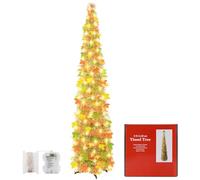 5FT Pop up Fall Maple Tree with 60 Lights - Artificial Maple Leaves Christmas Tree Collapsible Pencil Tinsel Trees for Fall Decoration Front Porch Fall Decor (5 Feet)