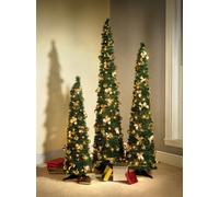 5Ft Pop Up Slimline Christmas Tree Pre Lit With 50 Micro Led Lights, 25 Baubles & 25 Bows, Fold-Flat