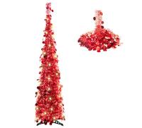 5ft Popup Tinsel Christmas Tree,Skinny Collapsible Artificial Slim Pencil Trees for Holiday Indoor Home Party Decor,Red