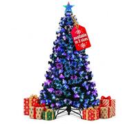 5FT Pre-Lit Fibre Optic Christmas Tree, Colour Changing, Star & Metal Stand | Pre-lit fibre optic Christmas tree with colour-changing lights, star topper and foldable metal stand