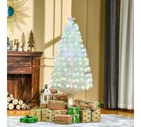 HOMCOM 5 Feet Prelit Artificial Christmas Tree with Fiber Optic LED Light, Holiday Home Xmas Decoration, White