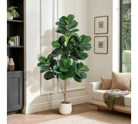 5Ft Realistic Artificial Fiddle Leaf Fig Tree With Decor Stone Indoor Outdoor Floor Lyrata Plant (H)150Cm