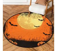 5ft Round Area Rugs for Living Bedroom Nursery, Washable Circle Rug, Non Slip Floor Carpet for Home Decor Halloween Full Moon Pumpkin Ghost Face