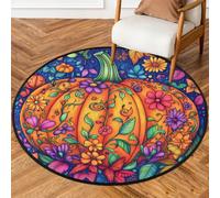 5ft Round Area Rugs for Living Bedroom Nursery, Washable Circle Rug, Non Slip Floor Carpet for Home Decor Fall Pumpkin Ethic Boho Floral