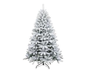 5Ft Snowy Flocked Artificial Christmas Tree, Yukon Pine Bushy Frosted Tree | 350 Tips, Sturdy Metal Stand, Luxury Snow Covered Xmas Tree, Realistic Green Branches, Festive Home Christmas Decoration