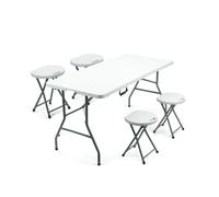 (5Ft Table + [4 x Stools]) 5/6FT CATERING CAMPING HEAVY DUTY FOLDING TRESTLE TABLE PICNIC BBQ PARTY STOOLS