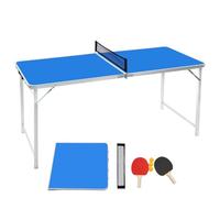 5ft Table Tennis Table Midsize, Foldable & Portable Ping Pong Table Set with Net, 2 Table Tennis Paddles, 3 Balls, Handles, for Indoor & Outdoor Games, Blue