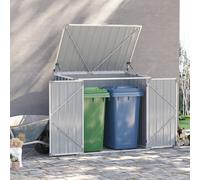 5ftx3ft Garden 2-Bin Steel Storage Shed w/ Double Locking Doors, Openable Lid Outsunny Grey One Size