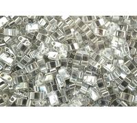 5g Miyuki Half Tila Japanese Glass Beads 5x2.3mm 91881 Transparent Silver Gray Gold Luster Square Two Hole Unique Beading Supplies Jewellery Making Japan