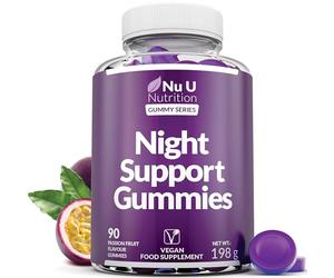 5HTP Night Support - Sleep Gummies for Adults - 90 Vegan Melatonin Alternative Gummies - Passionfruit Taste - High Strength Griffonia Simplicifolia, L-Theanine, Lavender & Chamomile - Nu U Nutrition
