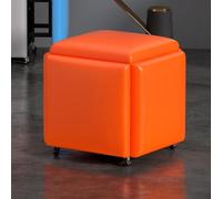 5in1 Folding Stool Leather Ottoman Cube with Wheels Multifunctional Seat for Living Room SpaceSaving Footrest Stylish Orange and Green Design