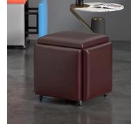 5in1 Leather Cube Stool with Swivel Casters Stackable Sofa Chair & Nesting Footstool Removable Design Versatile Brown Ottoman Size: 35x35x35cm