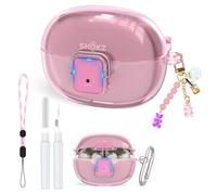 [5in1 Set] Case for SHOKZ OpenDots 2 & OpenDots ONE Case Cover, Clear Pink | Soft TPU Shockproof Protective Cover for Open Dots 2 Locking Case for Women with Cleaning Kit/Fashion Candy Keychain