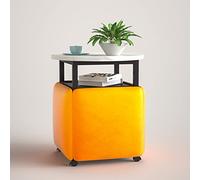 5in1 Stackable Nesting End Table Set Yellow Ottoman & Coffee Table with Swivel Casters Cube Chair Foot Stool for Living Room & Home Office 5Piece Modern Design