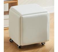 5in1 Stackable Ottoman Stool Cubes Leather Foot Stool with Wheels Versatile Sofa Chair & Dining Room Small White Nesting Cube Seating