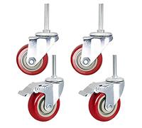 5Inch Heavy Duty Casters M12x60mm Thread Durable 125mm PU Swivel Wheels with Brake 560KG Double Bearing Industrial Transport Rollers for Scaffold & Workbench