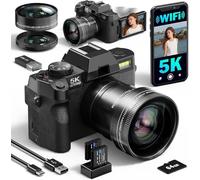 5K 64MP Digital Camera, Cameras for Photography, Vlogging Camera for Youtube, WiFi & App Control and Wide-Angle & Macro Lens, Perfect for Entry-Level Users and Beginners(64GB TF Card) (Black)