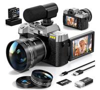 5K&64MP Digital Camera for Photography & Video, 16X Zoom, WiFi, 180° Flip Screen, Autofocus, Anti-Shake, Wide-Angle & Macro Lens, Built-In Fill Light, 64GB Card (Silver)