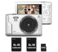 5K Digital Camera -72MP Digital Cameras with Flash 16X Zoom for Kids Gifts-Autofocus Anti Shake Point and Shoot Digital Camera for Photography-UHD 2.8'' Screen Portable Camara with 64GB Card (White)