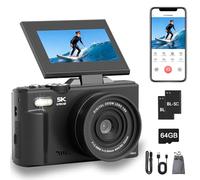 5K Digital Camera, 75MP WiFi Vlogging Camera with 180° Flip Screen, Autofocus, 18X Zoom, 64GB Card, 2 Batteries, Compact Point and Shoot Digital Cameras for Beginner Teens Student Kids(Black)