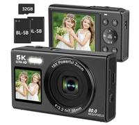 5K Digital Camera,80MP Dual Screens Digital Camera for Vlogging with 18X Digital Zoom,WiFi,Flash, Compact Camera with 32GB TF Card & 2 Batteries for Kids Teens Adult