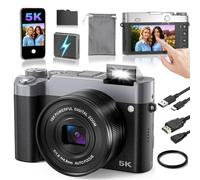 5K Digital Camera Autofocus Point and Shoot for Photography | 48MP + 13MP Front & Rear Dual Vlogging Camera,16X Zoom Anti-Shake Digital Cameras,3.6-Inch Touchscreen,1050mAh Battery