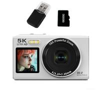 5K Digital Camera, CCD Dual Screen Portable Video Recorder 18X Zoom 80MP, Portable Mini Camera, 32Gb TF Card For Kids, Beginners, Teens, Adult(White 32G)