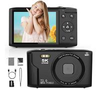 5K Digital Camera FHD 1080P 64MP Auto Focus Camera with 32GB Card 16x Digital Zoom, Portable Simple Digital Camera for Kids Students Teenagers Beginners (Black)