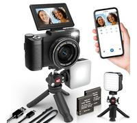 5K Digital Camera for Photography 64MP WiFi Vlogging Camera for YouTube Auto-Focus Video Camera with Flip Screen Compact Digital Cameras with Batteries, Selfie Light, Desktop Tripod