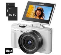 5K Digital Camera for Photography - 75MP Autofocus Vlogging Camera for YouTube with 64GB SD Card, WiFi, 18X Zoom 3" 180° Flip Screen Compact Travel Camera with 2 Batteries for Teens and Beginner