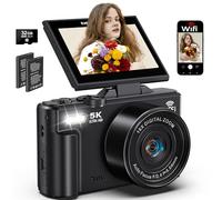 5K Digital Camera for Photography, 75MP WiFi Vlogging Camera for YouTube with 3" 180° Flip Screen, 18X Zoom UHD Autofocus Video Camara with 32GB SD Card, 2 Batteries