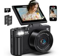 5K Digital Camera for Photography, 75MP WiFi Vlogging Camera for YouTube with 3" 180° Flip Screen, 18X Zoom UHD Autofocus Video Camara with 32GB SD Card, 2 Batteries