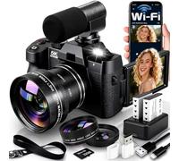 5K Digital Camera for Photography with WiFi 48MP Vlogging Camera for Beginners with Flip Screen, Wide Angle & Macro Lens, Microphone, 32GB MicroSD Card, Card Reader, 2 Batteries, Charger