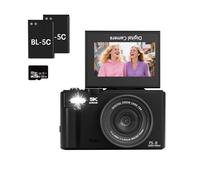 5K Digital Camera - Lenofocus 75MP Cameras for Photography, Flip Screen, 18X Digital Zoom, Autofocus, Compact Point and Shoot Digital Cameras for Beginners Teens Travelling, 2 Batteries, 32GB Card