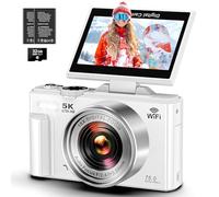 5K Digital Camera - WiFi 75MP Cameras for Photography - UHD Vlogging Camera for YouTube with 3" 180° Flip Screen - Autofocus Compact Video Travel Camara with 18X Zoom, 32GB SD Card, 2 Batteries