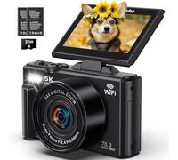 5K Digital Camera - WiFi 75MP Cameras for Photography - UHD Vlogging Camera for YouTube with 3" 180° Flip Screen - Autofocus Compact Video Travel Camara with 18X Zoom, 32GB SD Card, 2 Batteries
