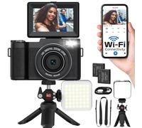 5K Digital Camera with WiFi 64MP Autofocus Full HD Vlogging Camera for YouTube Point and Shoot Camera with Flip Screen Photography Cameras for Beginners with Selfie Light, Mini Tripod, Batteries