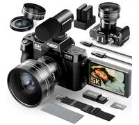 5K Digital Cameras for Photography,48MP Camara Fotograficas,Travel Vlogging Cameras for YouTube with 16X Digital Zoom,180°Flip Screen,52mm Macro Lens,2 Batteries,32GB SD Card(Black)