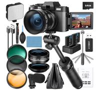 5K Digital Cameras for Photography, 64MP for Vlogging YouTube with Microphone&Tripod Grip, Video Camera with Wide-Angle&Macro Lens,WiFi,AUTOFOCUS 16X Zoom,Content Creator Kit, Travel Camera 64GB Card