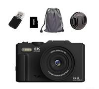 5K HD Digital Camera, 75MP With 18X Optical Zoom, 3-inch Flip Screen And WiFi Connectivity For Vlogging And Travel Photography(Black 32G)