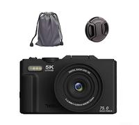 5K HD Digital Camera, 75MP With 18X Optical Zoom, 3-inch Flip Screen And WiFi Connectivity For Vlogging And Travel Photography(Black)
