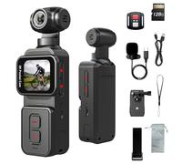 5K Pocket Vlogging Camera Body Camera with Microphone, 5K/20FPS and 4K/60FPS, 1.69'' Touchscreen, 270° Rotating Lens, Face Tracking, Wi-Fi, 6-Axis Stabilization, for YouTube, Travel, Work (128GB)